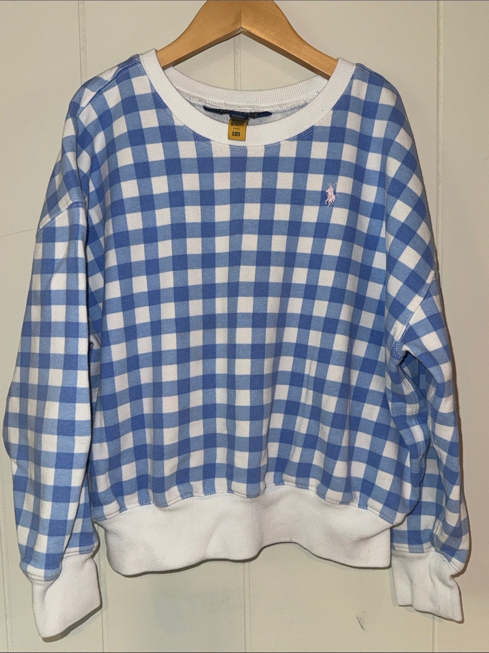 Ralph Lauren Light Blue & White Gingham Crewneck Sweatshirt